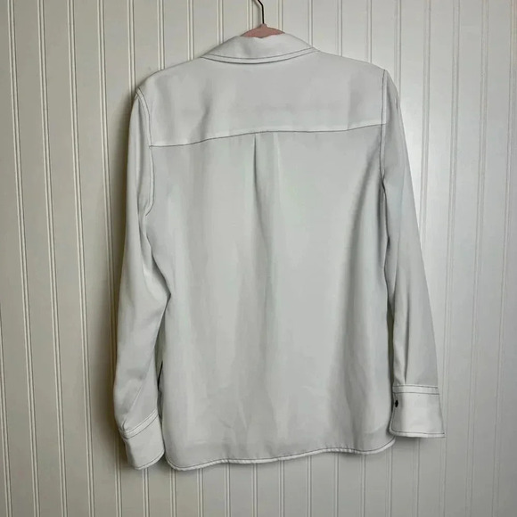 Hinson Wu white button front blouse contrast thread semi-sheer long sleeve H26 - Picture 6 of 6